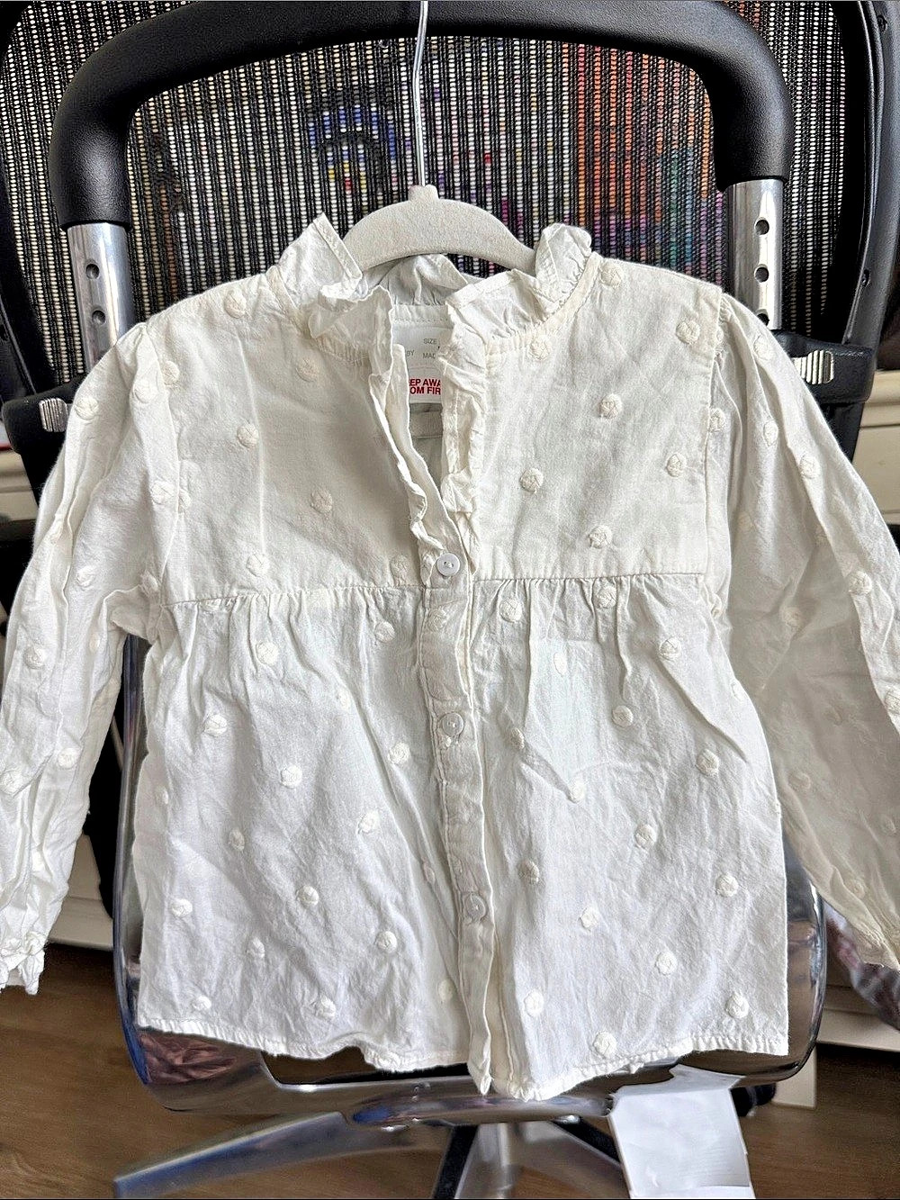 Zara Girls White Embroidered Blouse Size 9-12 Like New